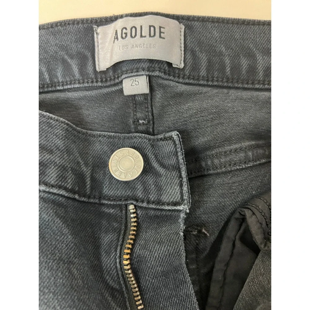 AGOLDE Skinny Jeans Women 25 Black Excellent Raw Hem High‎ Rise Distressed